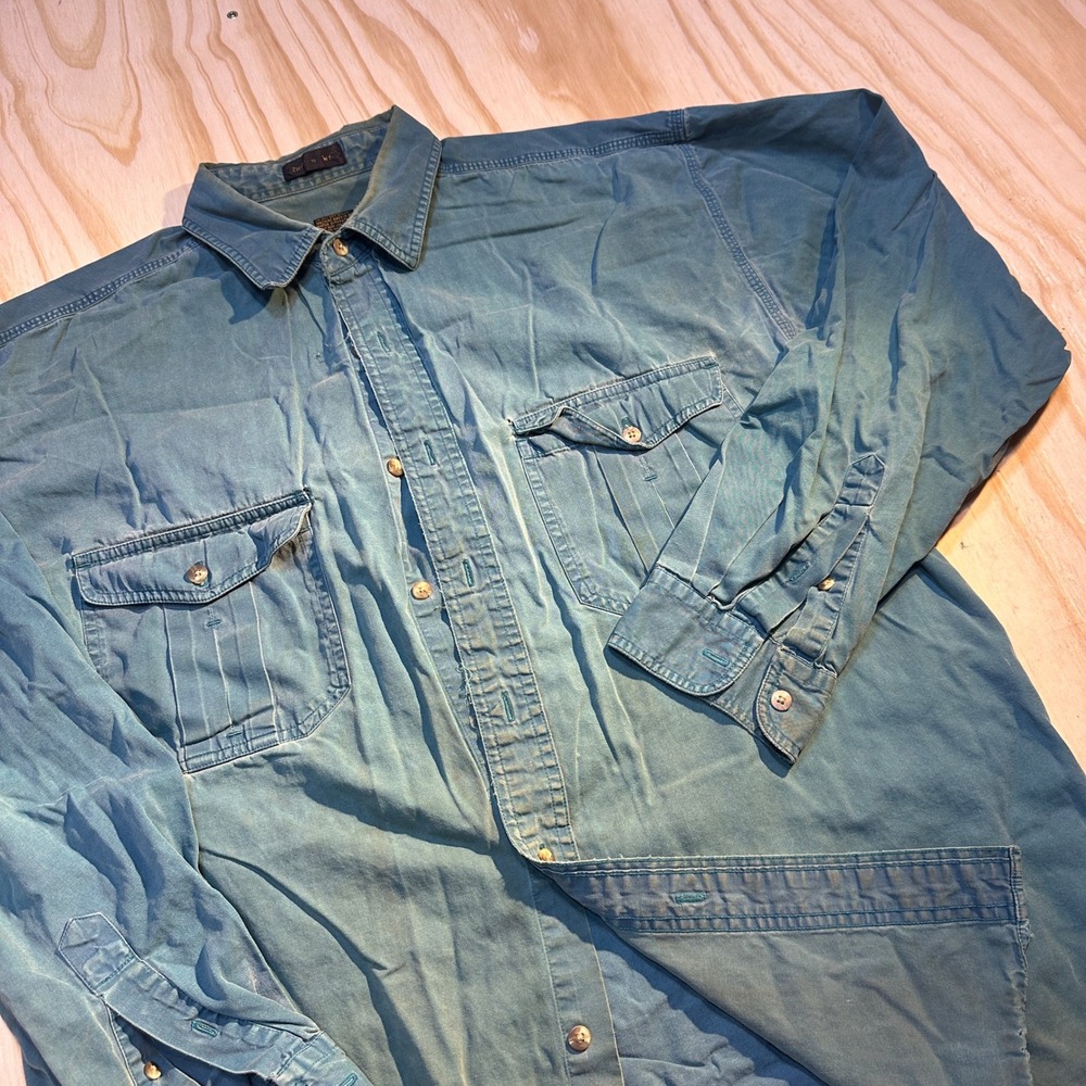 Eddie Bauer Mens Large Blue Cotton Twill Long Sleeve Button Down Utility Shirt
